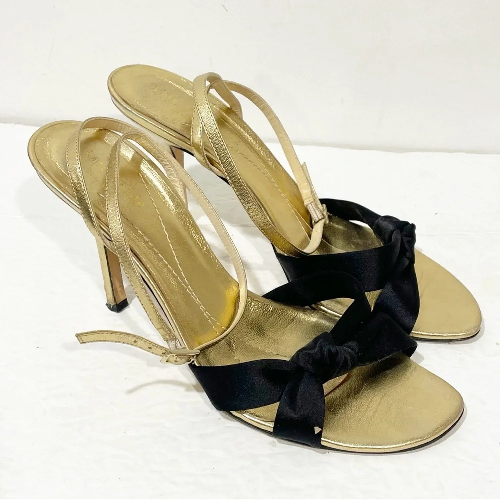 Kate Spade Size 10‎ Leather Gold Black Heels Ankle Wrap Women